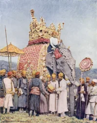 An Elephant and Retainers from Bikanir